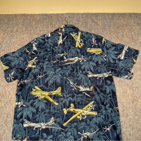 Kalaheo Fighter Bomber Airplane Hawaiian Beach Summer Military Camp Shirt - Sz L - Picture 9 of 15